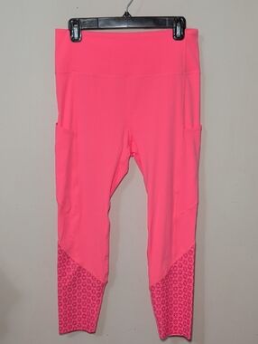 Zyia Active Neon Coral Flower Power Luxe High Rise Leggings Women's Size 12
